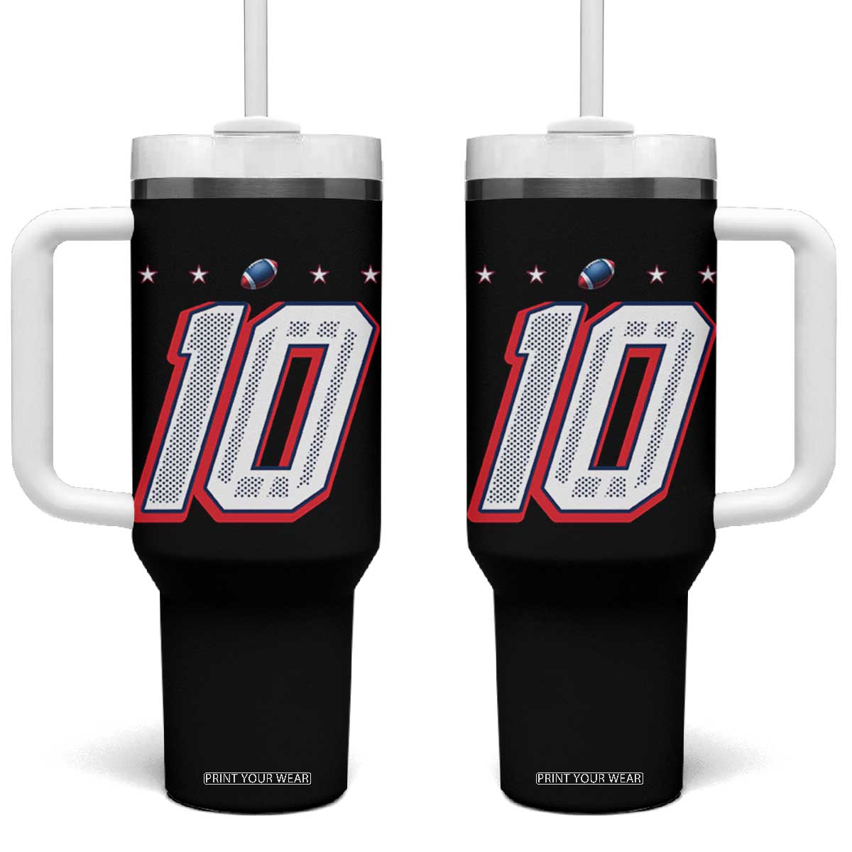 Football Quarterback Number 10 Tumbler With Handle Sport Lover Gift For NEF TS12 One Size: 40 oz Black Print Your Wear