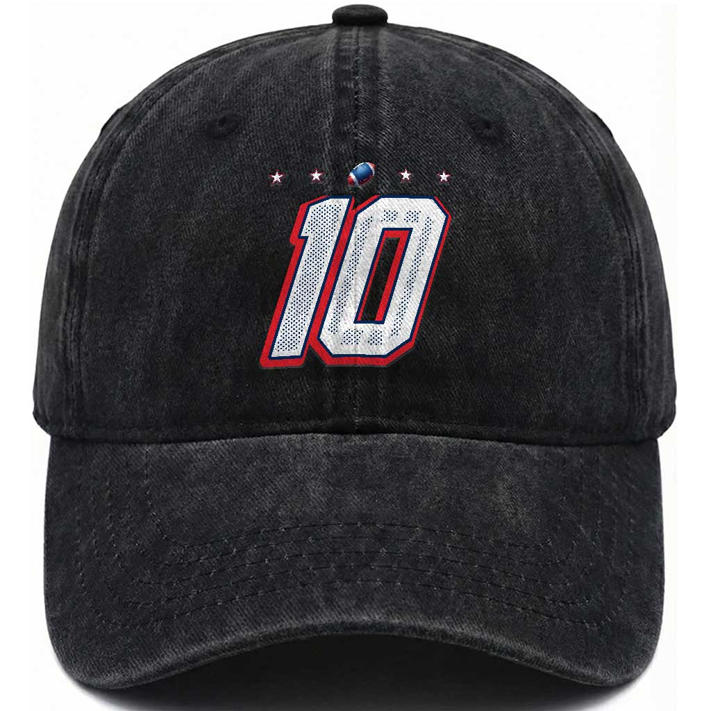 Football Quarterback Number 10 Washed Cotton Baseball Cap Sport Lover Gift For NEF TS12 Print Your Wear