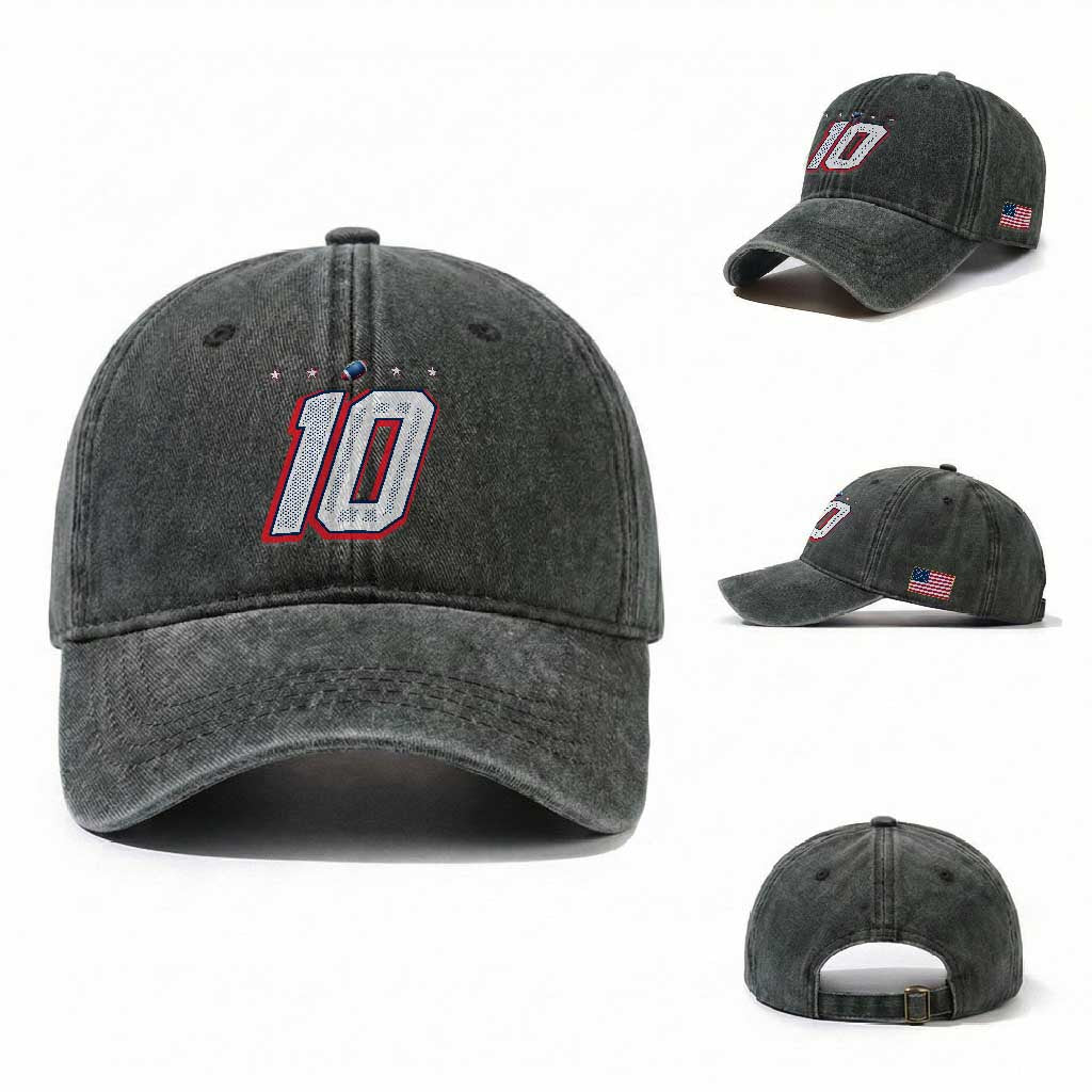 Football Quarterback Number 10 Washed Cotton Baseball Cap Sport Lover Gift For NEF TS12 Washed Cap Universal Fit Dark Green Print Your Wear