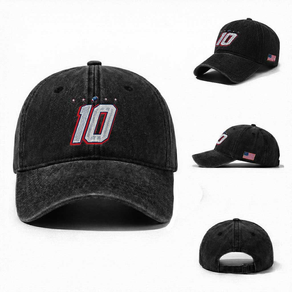 Football Quarterback Number 10 Washed Cotton Baseball Cap Sport Lover Gift For NEF TS12 Washed Cap Universal Fit Black Print Your Wear