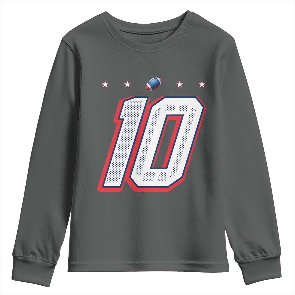 Football Quarterback Number 10 Youth Sweatshirt Sport Lover Gift For NEF TS12 Dark Heather Print Your Wear