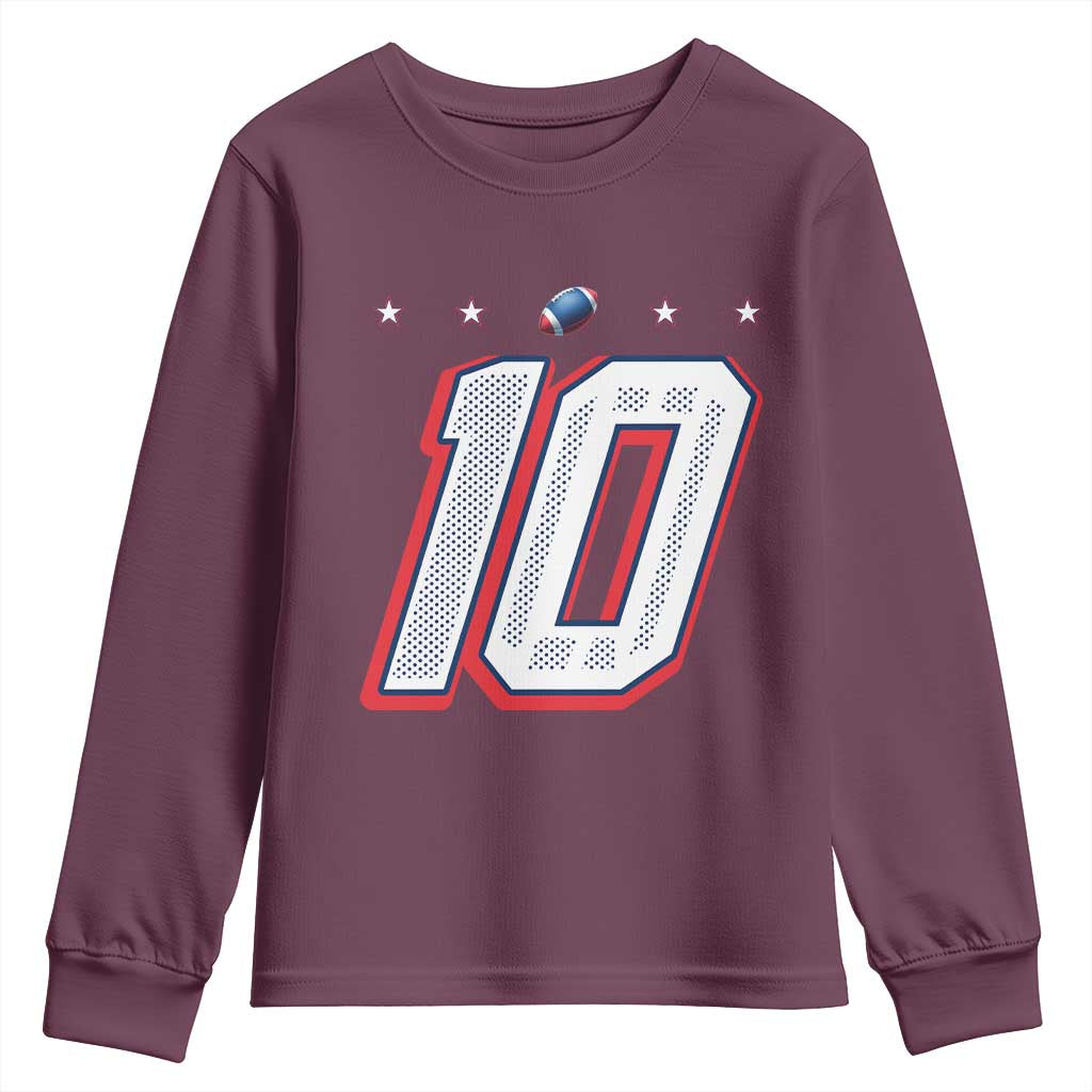 Football Quarterback Number 10 Youth Sweatshirt Sport Lover Gift For NEF TS12 Maroon Print Your Wear