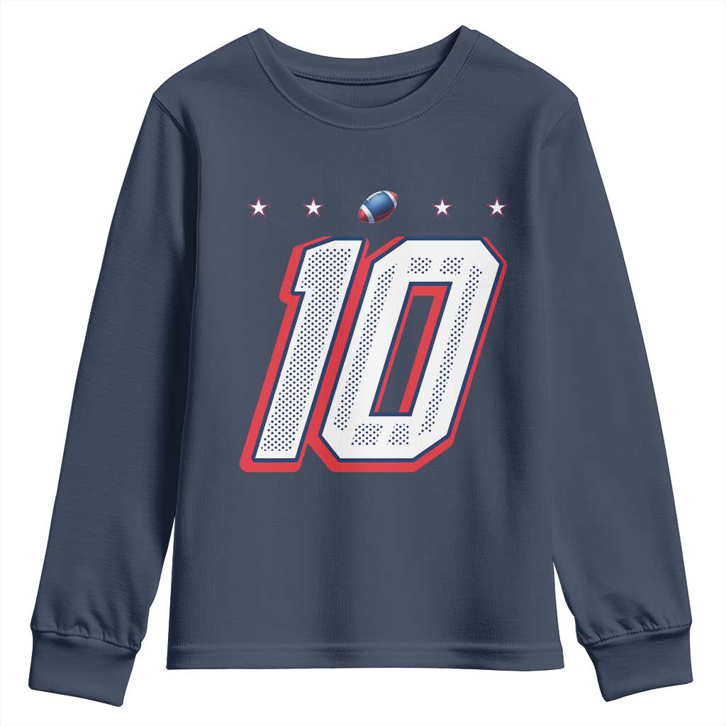 Football Quarterback Number 10 Youth Sweatshirt Sport Lover Gift For NEF TS12 Navy Print Your Wear