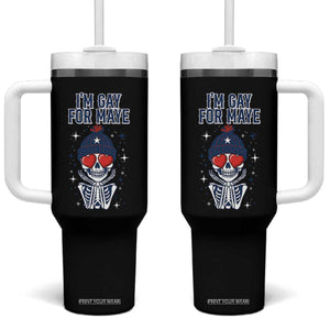 I Am Gay For Maye Tumbler With Handle Funny QB Football Fan Gift TS12 One Size: 40 oz Black Print Your Wear