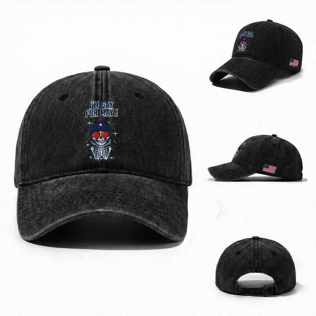 I Am Gay For Maye Washed Cotton Baseball Cap Funny QB Football Fan Gift TS12 Washed Cap Universal Fit Black Print Your Wear