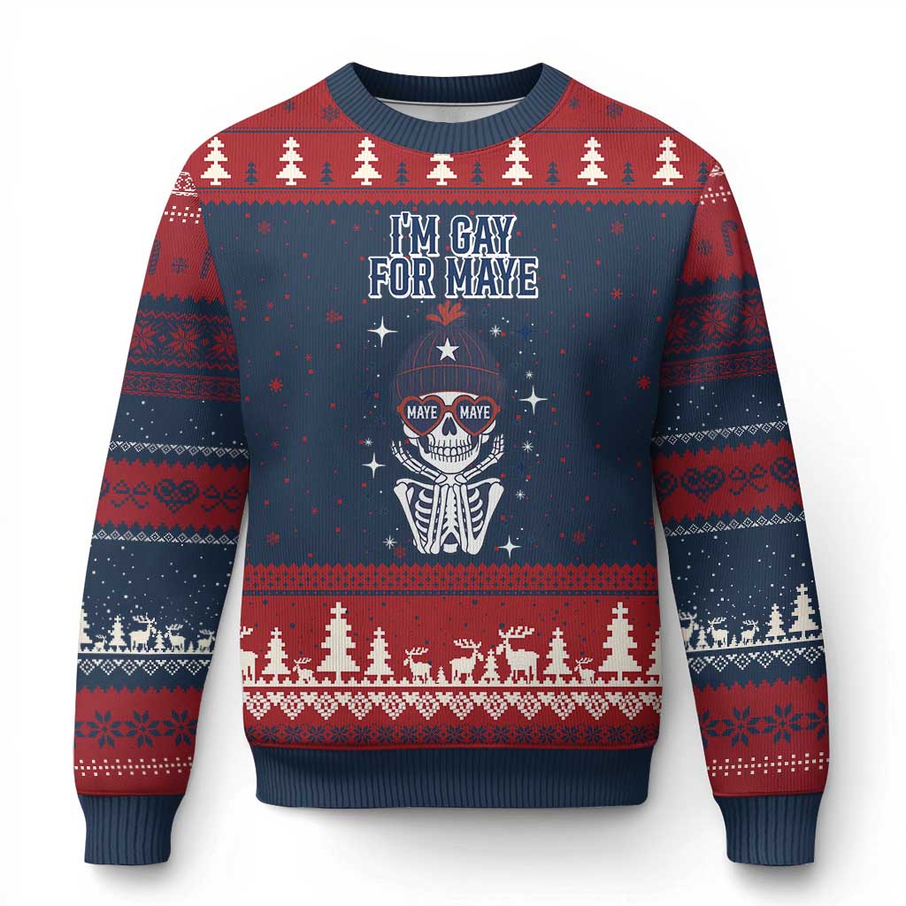 I Am Gay For Maye Ugly Christmas Sweater Funny QB Sport Fan TS12 Navy Red Print Your Wear