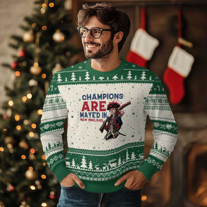 Champions Are Maye'd In NE Ugly Christmas Sweater Funny QB Sport Fan TS12 Beige Green Print Your Wear