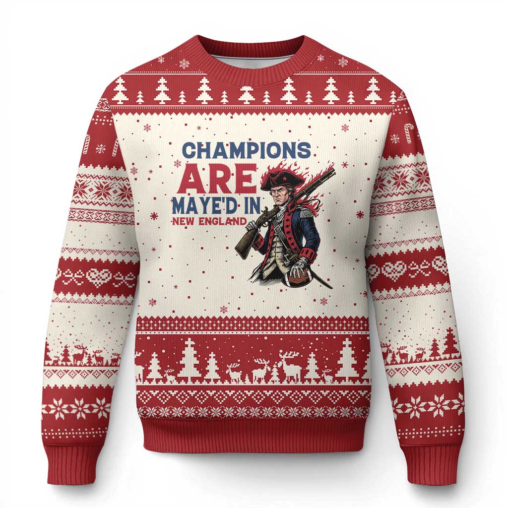 Champions Are Maye'd In NE Ugly Christmas Sweater Funny QB Sport Fan TS12 Beige Red Print Your Wear