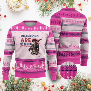 Champions Are Maye'd In NE Ugly Christmas Sweater Funny QB Sport Fan TS12 Hot Pink Print Your Wear