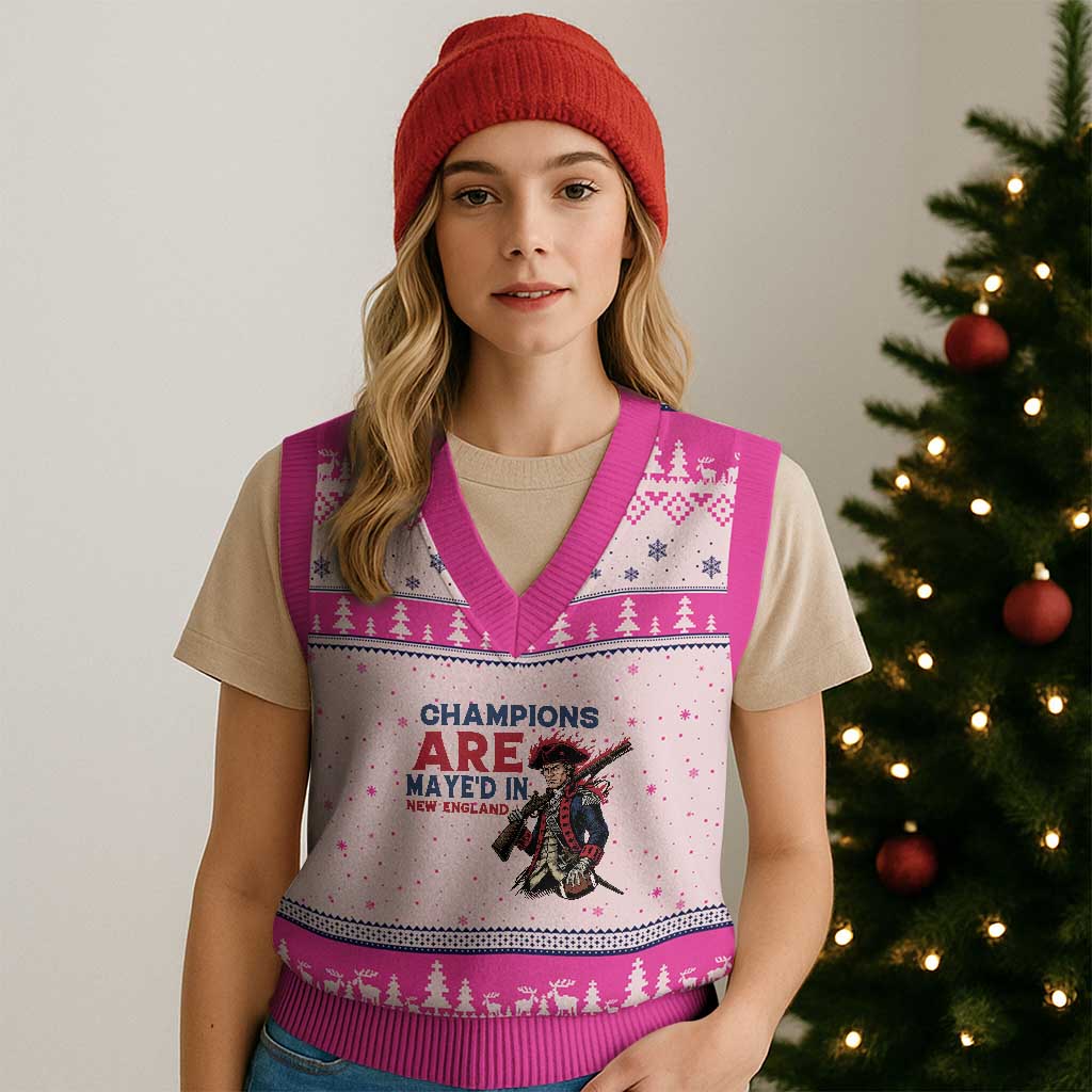 Champions Are Maye'd In New England V-Neck Knit Sweater Vest Funny QB Football Fan TS12 Hot Pink Print Your Wear