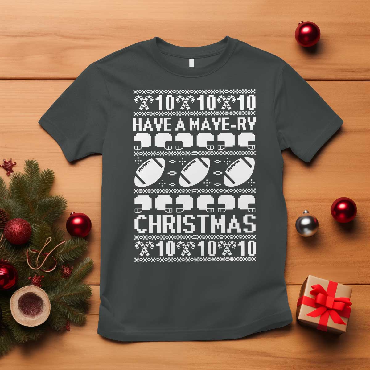 Have A Maye Ry Christmas T Shirt Funny Football Lover Xmas Gift TS12 Dark Heather Print Your Wear