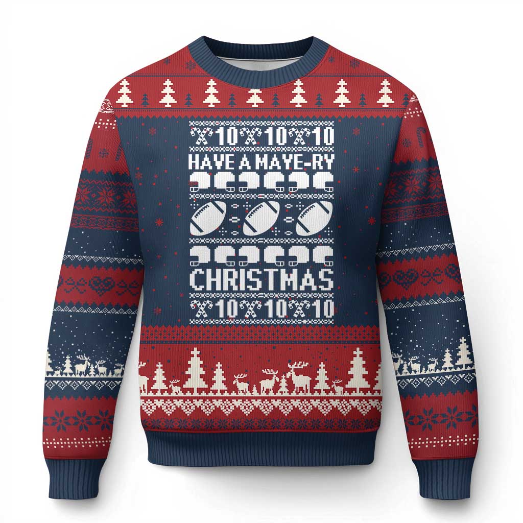 Have A Maye Ry Christmas Ugly Christmas Sweater Funny Football Lover Xmas Gift TS12 Navy Red Print Your Wear