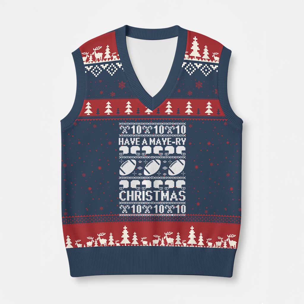 Have A Maye Ry Christmas V-Neck Knit Sweater Vest Funny Football Lover Xmas Gift TS12 Navy Red Print Your Wear