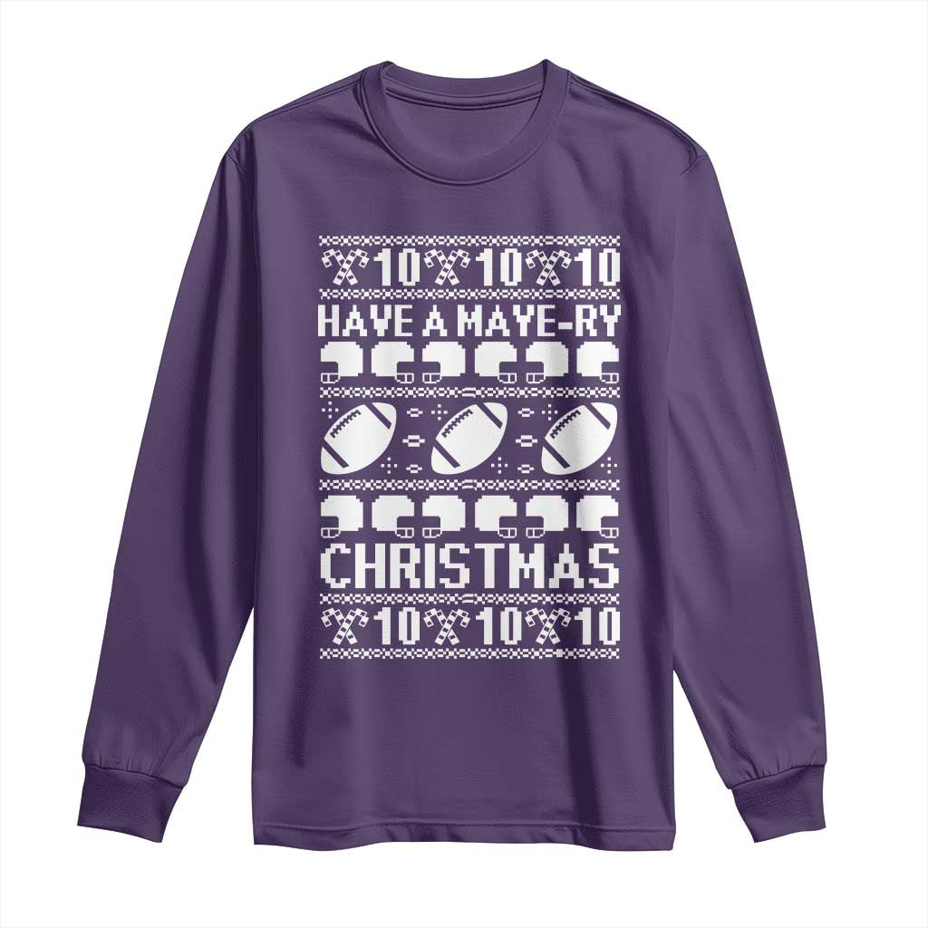 Have A Maye Ry Christmas Long Sleeve Shirt Funny Football Lover Xmas Gift TS12 Purple Print Your Wear