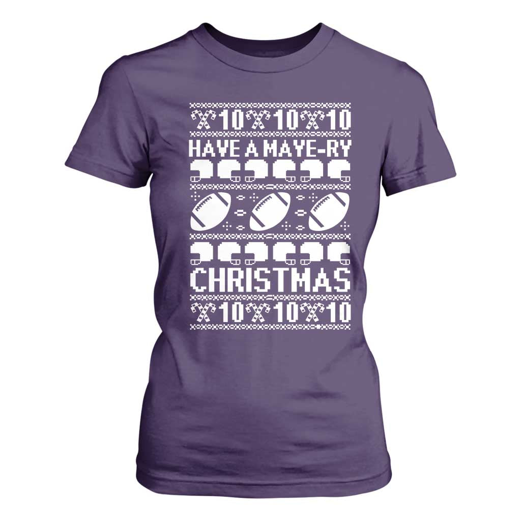 Have A Maye Ry Christmas T Shirt For Women Funny Football Lover Xmas Gift TS12 Purple Print Your Wear