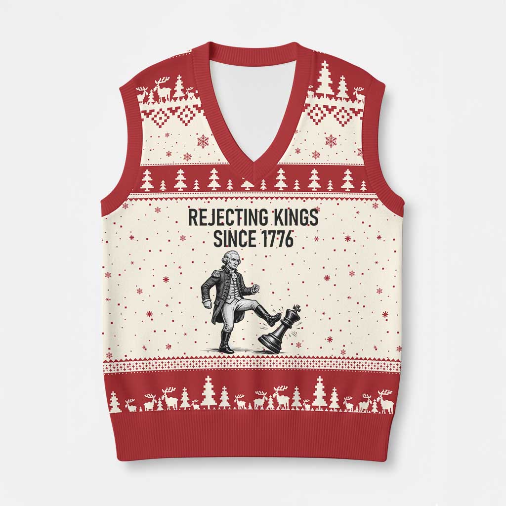 Rejecting Kings Since 1776 V-Neck Knit Sweater Vest Funny George Washington TS12 Beige Red Print Your Wear