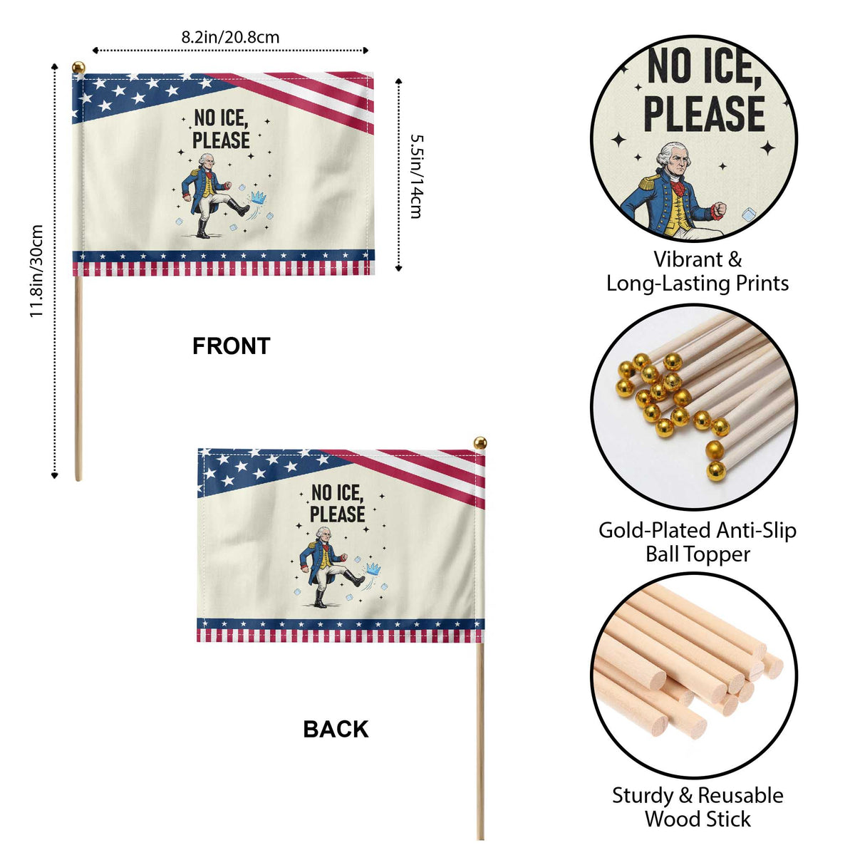 Funny George Washington Patriotic Handheld Flag No Ice Please TS12 Print Your Wear