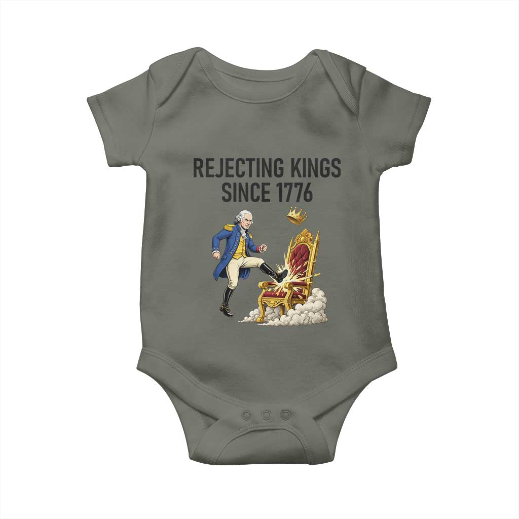 Funny George Washington Protest Baby Onesie Rejecting Kings Since 1776 TS12 Military Green Print Your Wear
