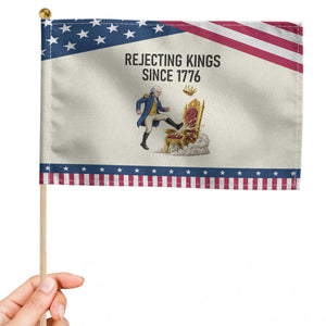 Funny George Washington Protest Patriotic Handheld Flag Rejecting Kings Since 1776 TS12 Modern 8.2" × 5.5" Beige Blue Print Your Wear