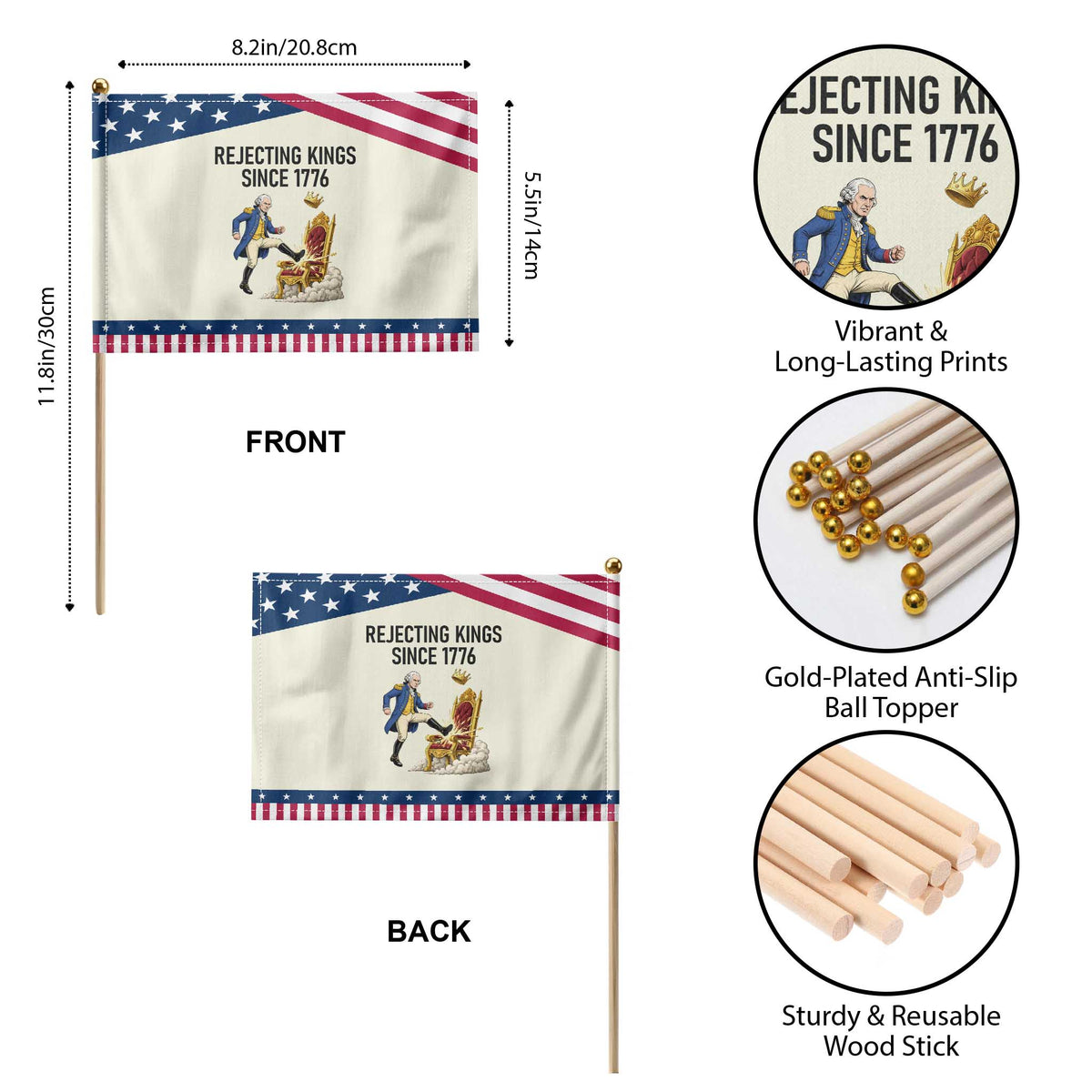 Funny George Washington Protest Patriotic Handheld Flag Rejecting Kings Since 1776 TS12 Print Your Wear