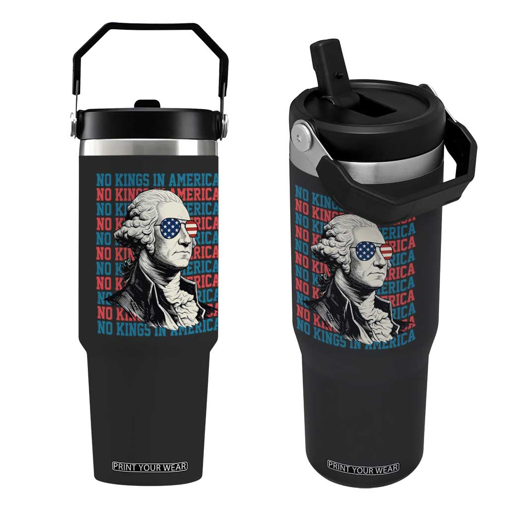 Funny George Washington Protest Flip Straw Tumbler No Kings In America TS12 One Size: 30 oz Black Print Your Wear