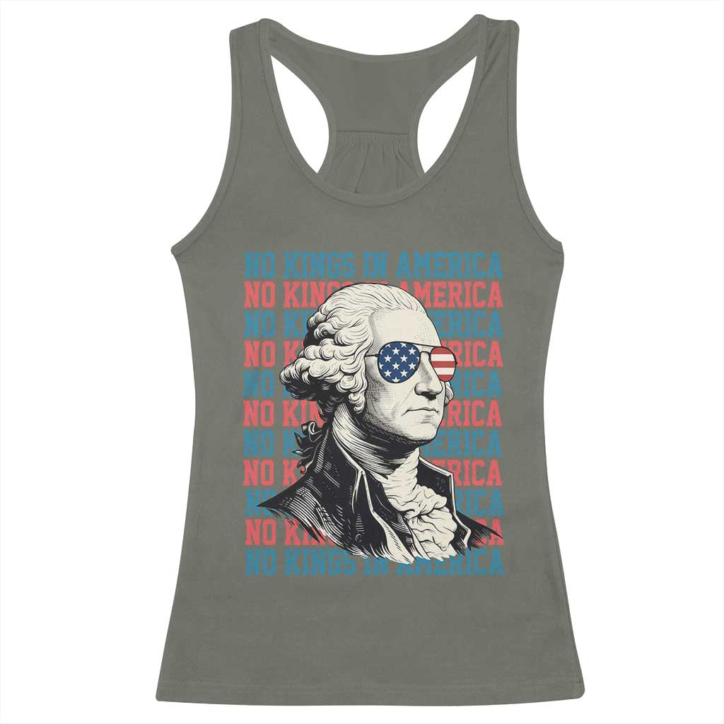 Funny George Washington Protest Racerback Tank Top No Kings In America TS12 Military Green Print Your Wear