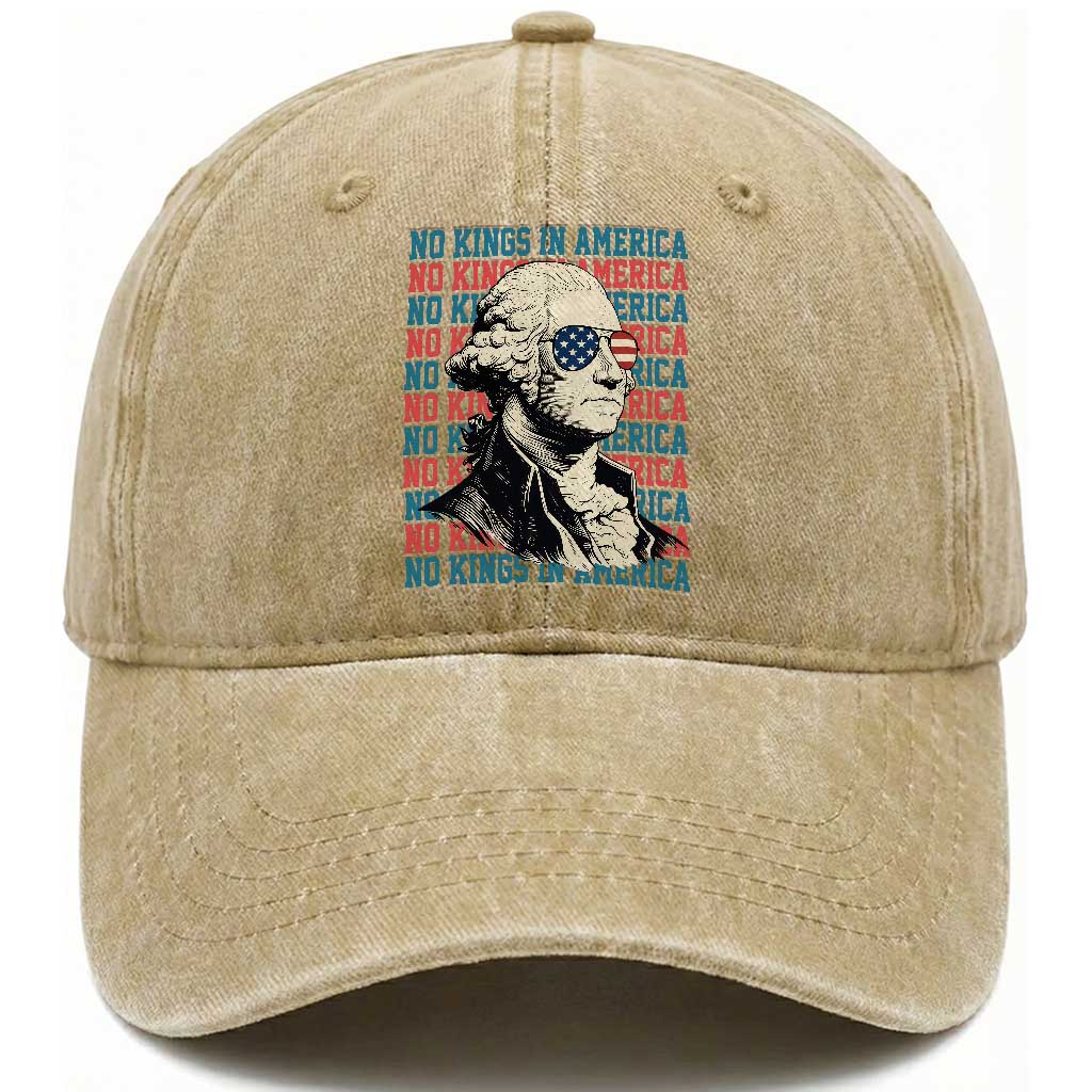 Funny George Washington Protest Washed Cotton Baseball Cap No Kings In America TS12 Washed Cap Universal Fit Khaki Print Your Wear