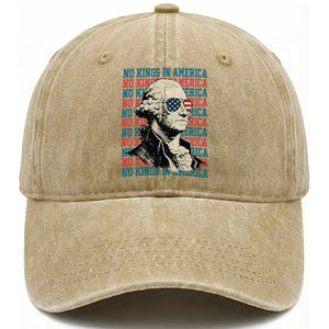 Funny George Washington Protest Washed Cotton Baseball Cap No Kings In America TS12 Washed Cap Universal Fit Khaki Print Your Wear