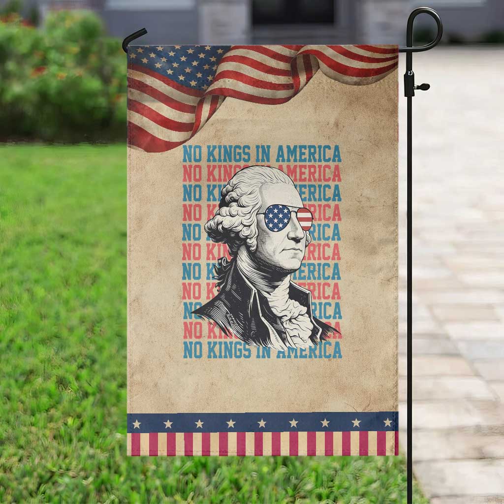 Funny George Washington Protest Garden Flag No Kings In America TS12 Vintage Rustic Tan Navy Print Your Wear