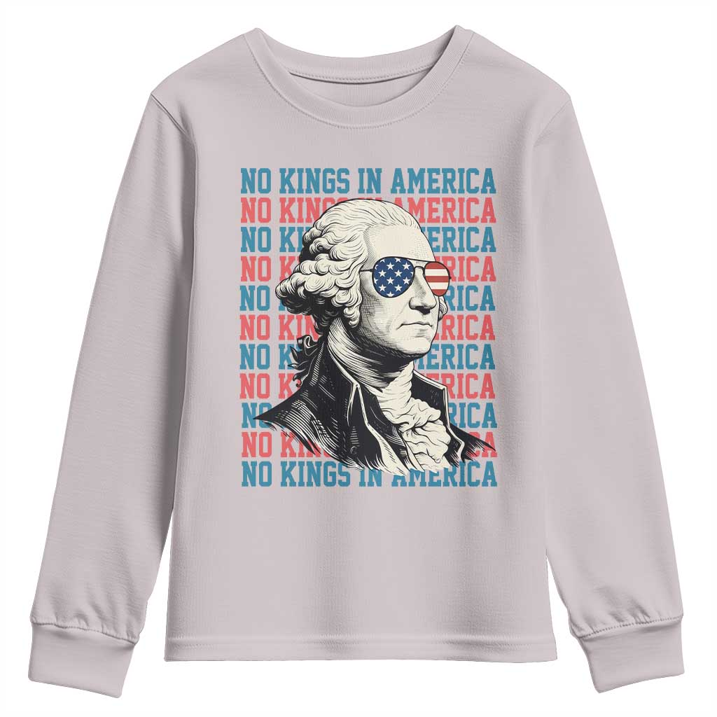 Funny George Washington Protest Youth Sweatshirt No Kings In America TS12 Ice Gray Print Your Wear