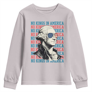 Funny George Washington Protest Youth Sweatshirt No Kings In America TS12 Ice Gray Print Your Wear