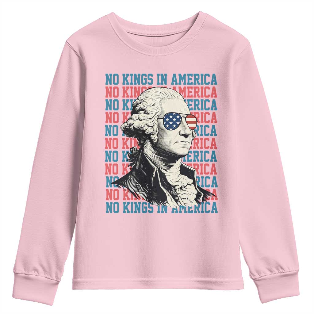 Funny George Washington Protest Youth Sweatshirt No Kings In America TS12 Light Pink Print Your Wear