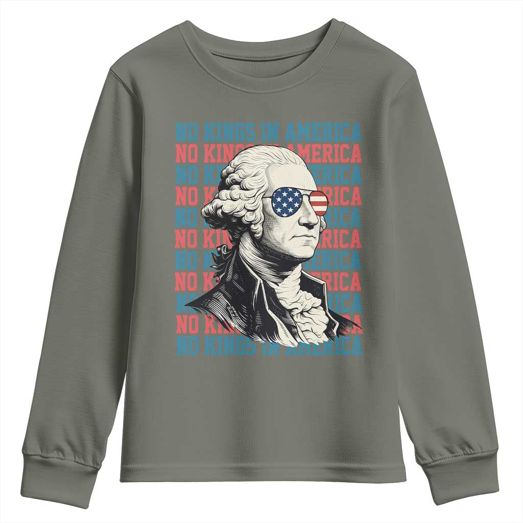 Funny George Washington Protest Youth Sweatshirt No Kings In America TS12 Military Green Print Your Wear