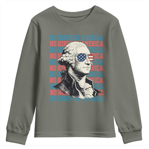 Funny George Washington Protest Youth Sweatshirt No Kings In America TS12 Military Green Print Your Wear