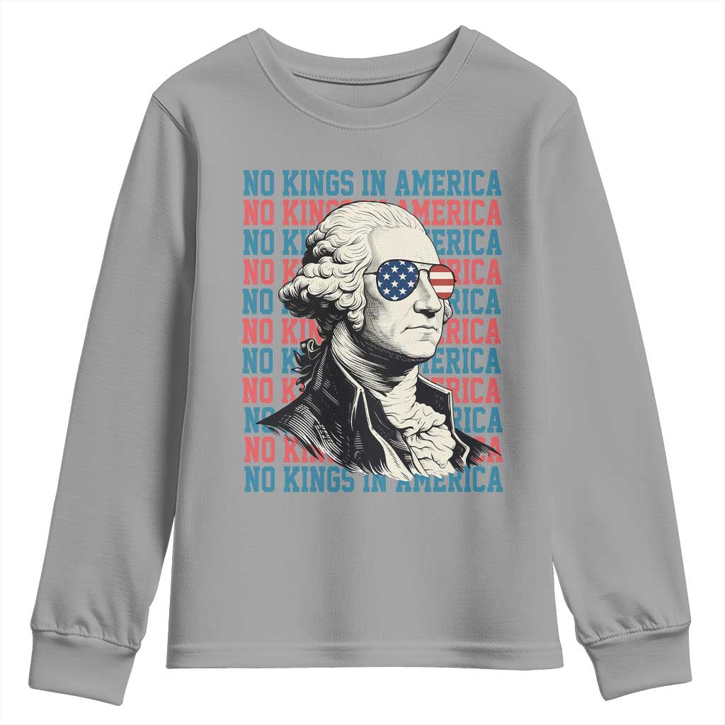 Funny George Washington Protest Youth Sweatshirt No Kings In America TS12 Sport Gray Print Your Wear