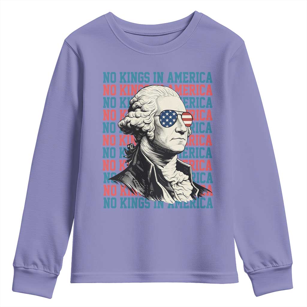 Funny George Washington Protest Youth Sweatshirt No Kings In America TS12 Violet Print Your Wear
