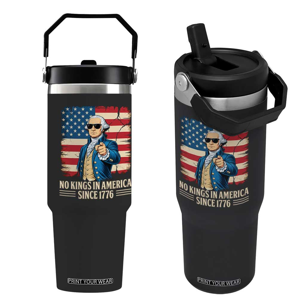 Patriotic George Washington Flip Straw Tumbler No Kings In America TS12 One Size: 30 oz Black Print Your Wear