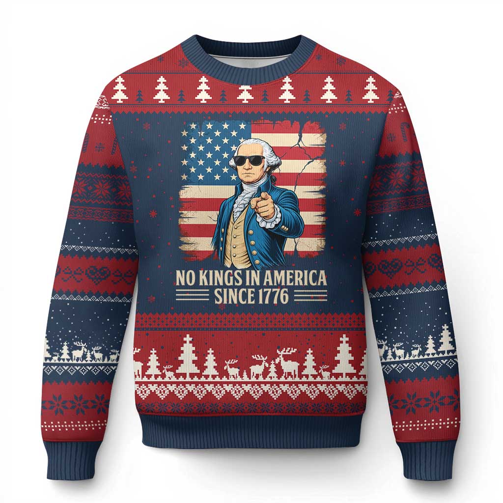 Patriotic George Washington Ugly Christmas Sweater No Kings In America TS12 Navy Red Print Your Wear