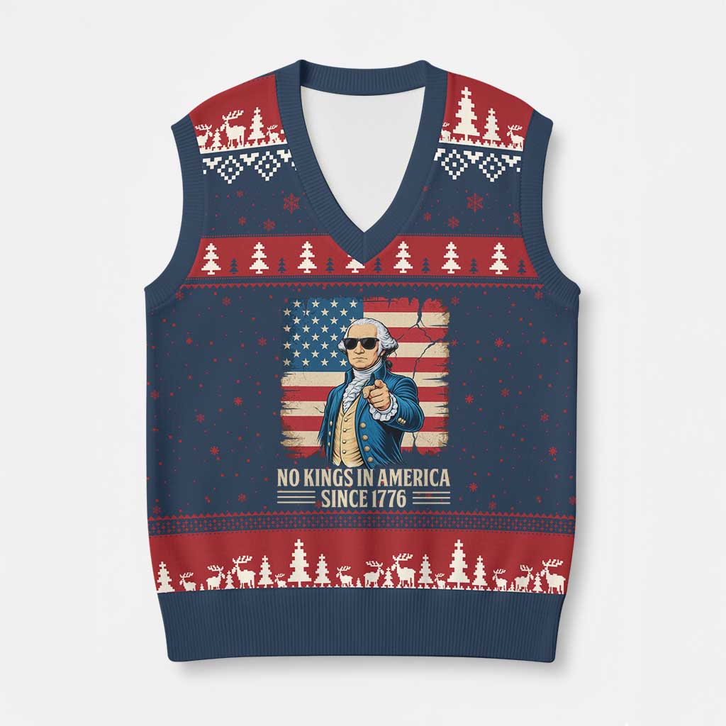Patriotic George Washington V-Neck Knit Sweater Vest No Kings In America TS12 Navy Red Print Your Wear