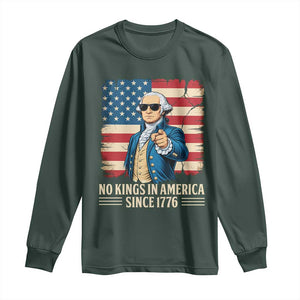 Patriotic George Washington Long Sleeve Shirt No Kings In America TS12 Dark Forest Green Print Your Wear