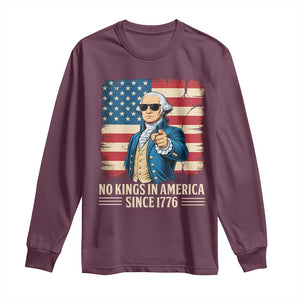 Patriotic George Washington Long Sleeve Shirt No Kings In America TS12 Maroon Print Your Wear