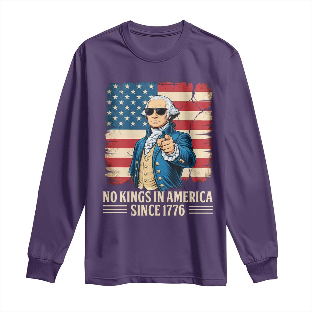 Patriotic George Washington Long Sleeve Shirt No Kings In America TS12 Purple Print Your Wear