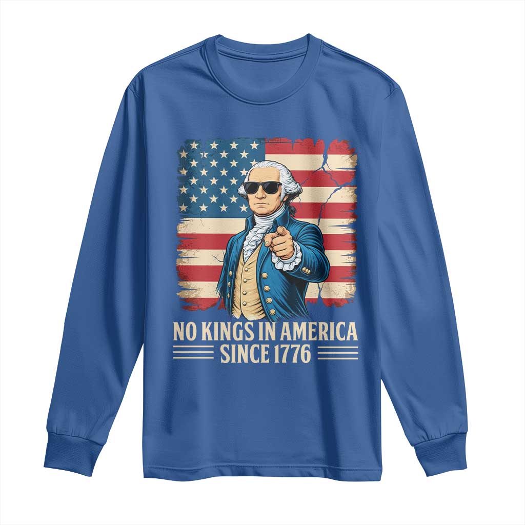 Patriotic George Washington Long Sleeve Shirt No Kings In America TS12 Royal Blue Print Your Wear