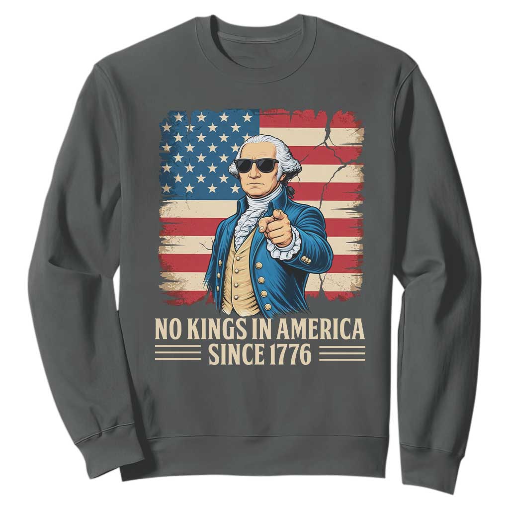 Patriotic George Washington Sweatshirt No Kings In America TS12 Dark Heather Print Your Wear