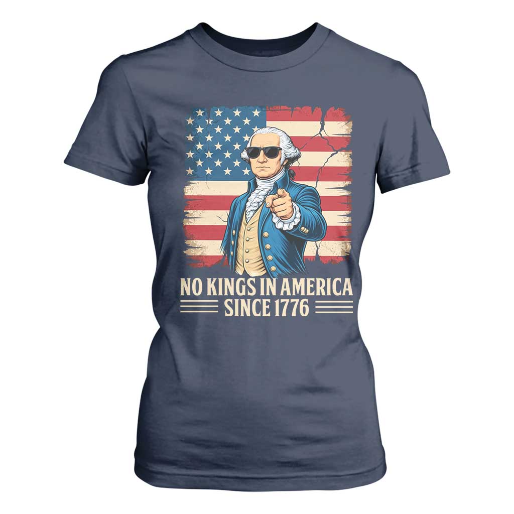 Patriotic George Washington T Shirt For Women No Kings In America TS12 Navy Print Your Wear