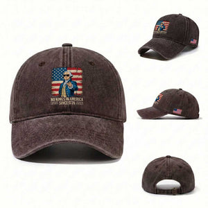 Patriotic George Washington Washed Cotton Baseball Cap No Kings In America TS12 Washed Cap Universal Fit Dark Brown Print Your Wear