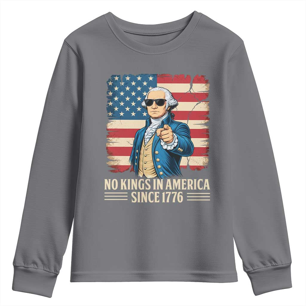 Patriotic George Washington Youth Sweatshirt No Kings In America TS12 Charcoal Print Your Wear