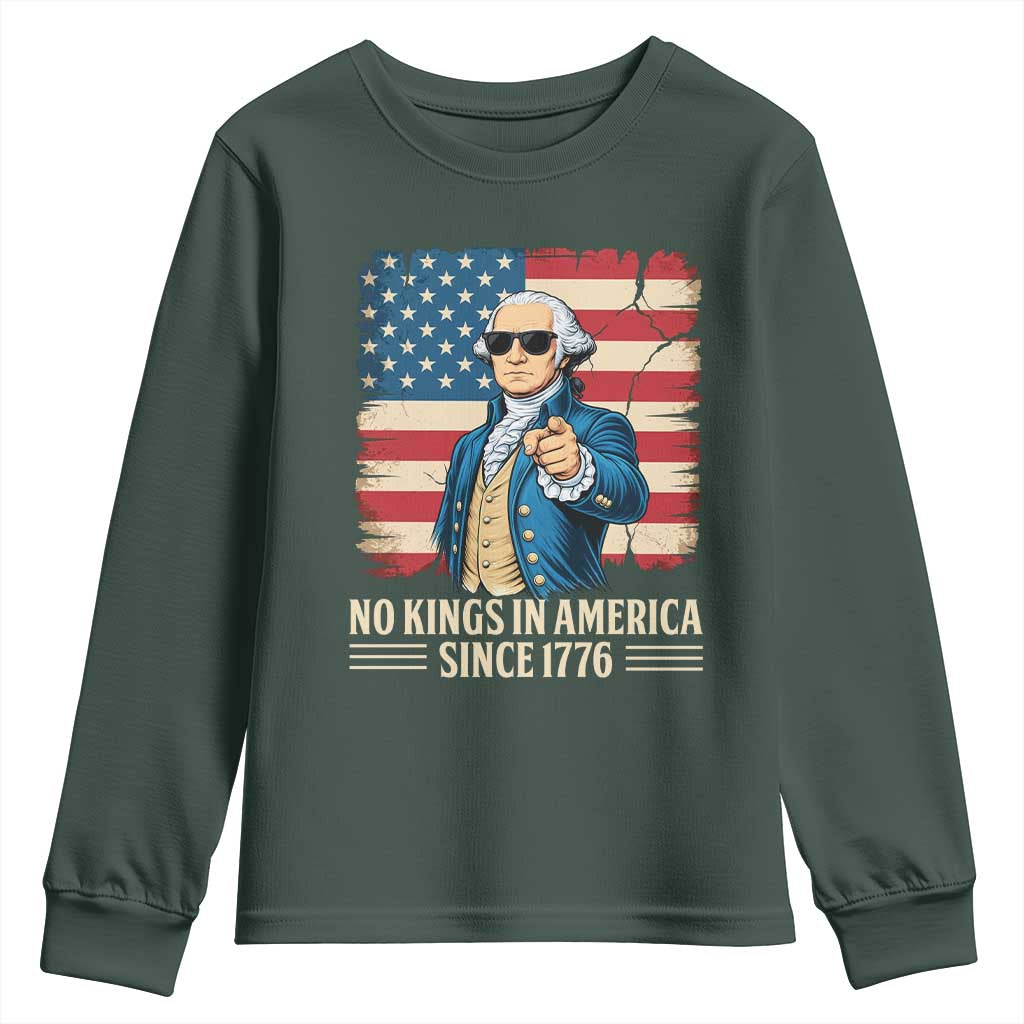 Patriotic George Washington Youth Sweatshirt No Kings In America TS12 Dark Forest Green Print Your Wear