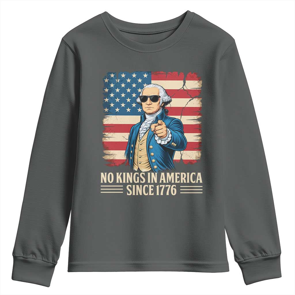 Patriotic George Washington Youth Sweatshirt No Kings In America TS12 Dark Heather Print Your Wear