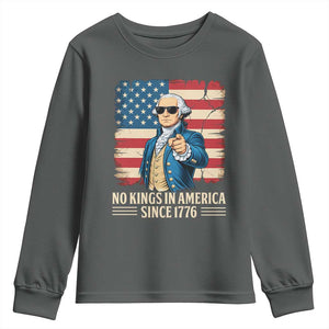 Patriotic George Washington Youth Sweatshirt No Kings In America TS12 Dark Heather Print Your Wear